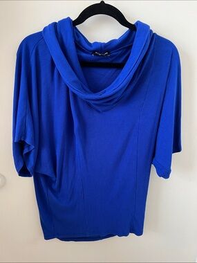 bebe Royal Blue Ribbed Cowl Neck Top